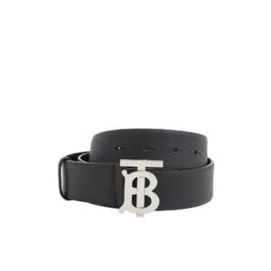 Burberry Black Leather Belt with Silver “TB” Buckle